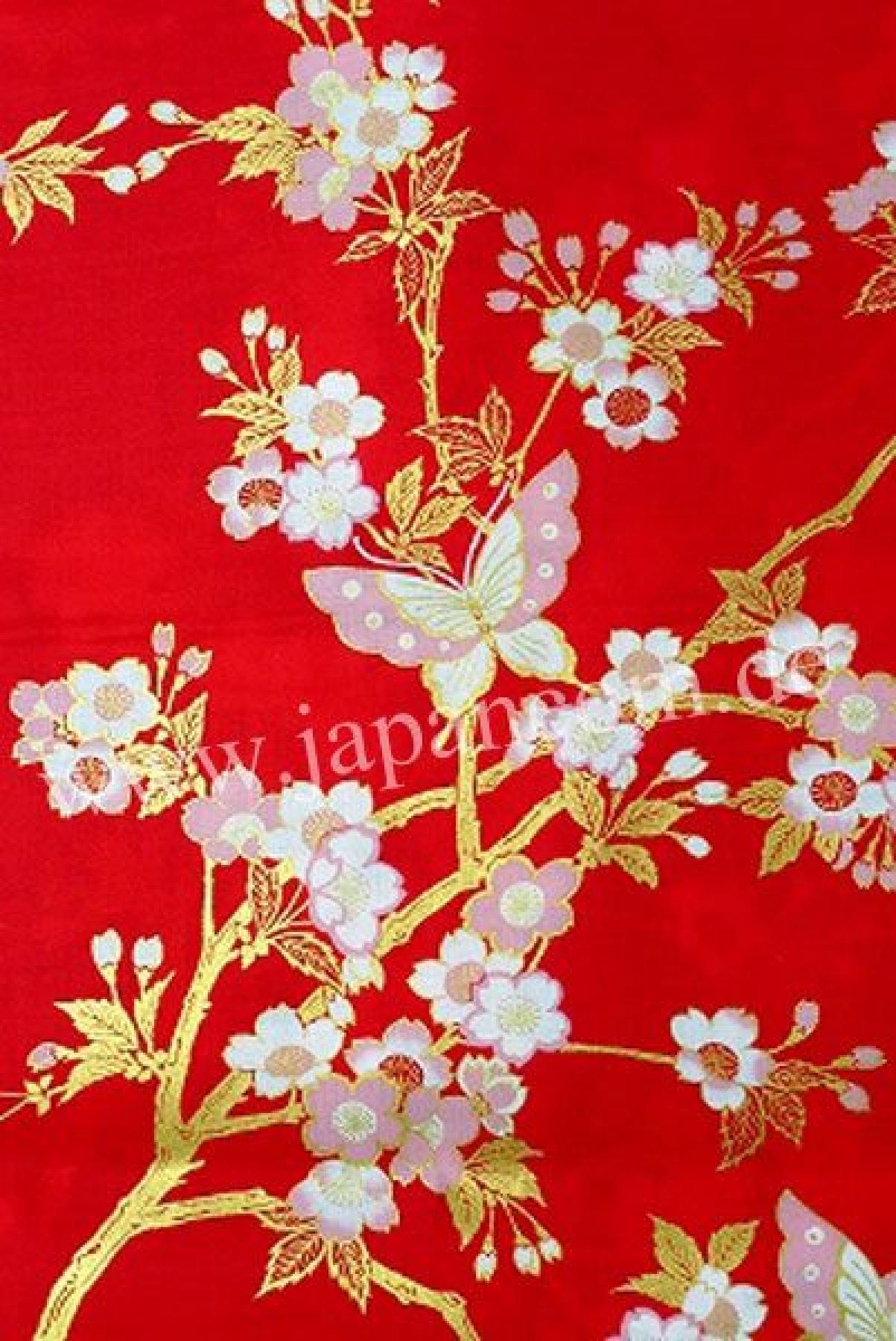 Kimono Schmetterling & Kirschblüten rot 137cm